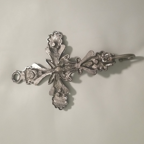 Women's Jeweled Cross Metal Hook Hanger; Size 5x8 inches; Purple Pewter & Beige - Picture 2 of 8